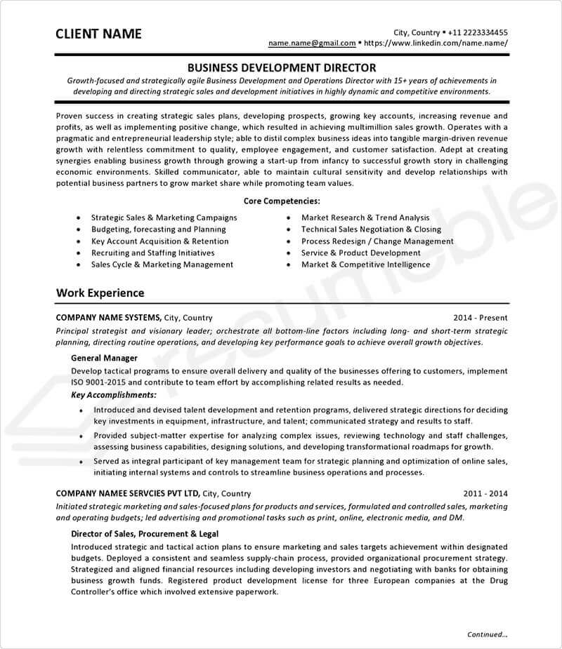 Sample Resumes for Business Development