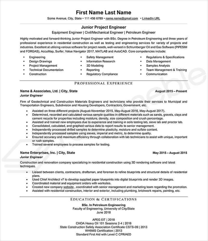 Sample Resumes for Engineering