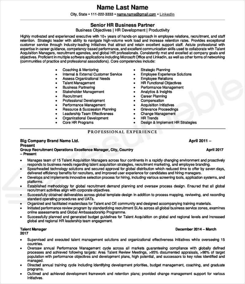 Sample Resumes for HR