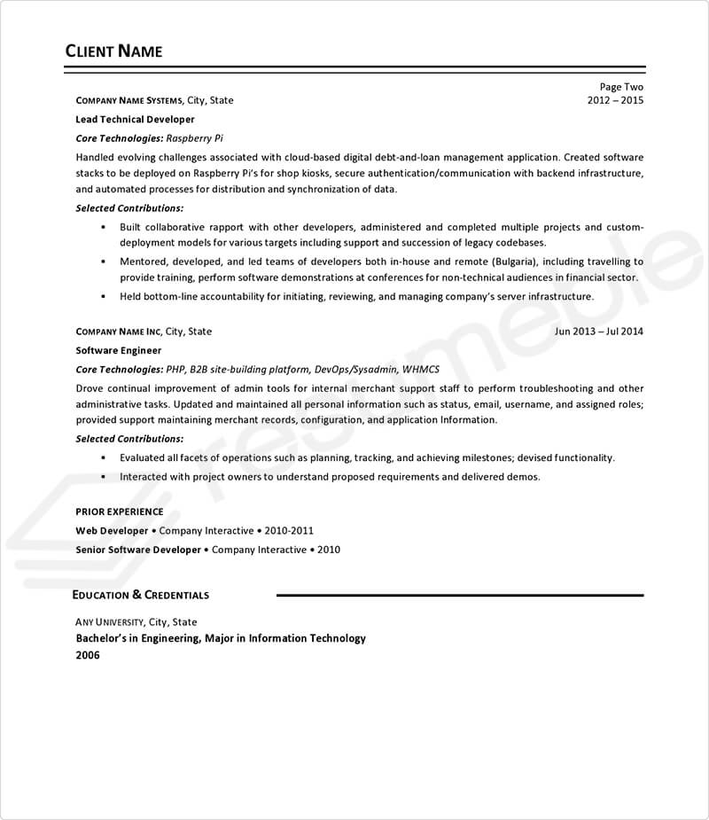 Sample Resumes for Software Development