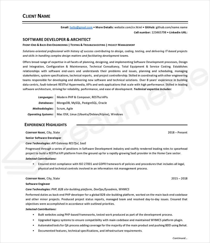 Sample Resumes for Software Development